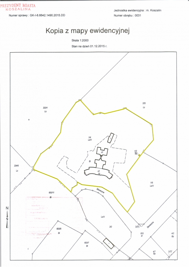 Mapka obrazująca nieruchomość w Koszalinie przy ul. Słonecznej 15 przeznaczoną do sprzedaży